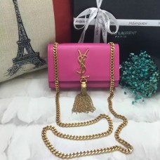 Borsa YSL piccola in pelle con catena e nappa 17 cm rosa caldo