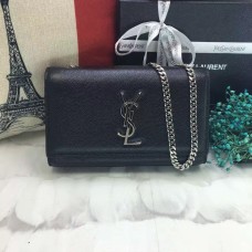 Borsa a catena in pelle caviale YSL 22 cm nero argento