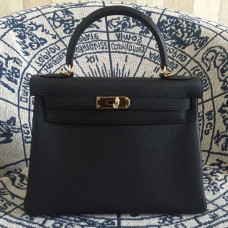 Hermes Kelly 28cm Borsa Togo Pelle Nero Oro