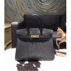Hermes Birkin 30 cm Borsa in pelle di vitello Epsom cucita a mano hardware dorato, nero noir RS09639