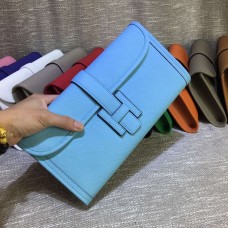 Hermes Epsom Leather Jige Clutch 29cm Azzurro