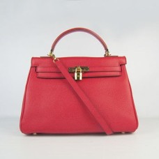 Hermes Kelly 32cm Togo Borsa a mano in pelle rosso/oro