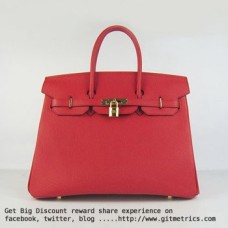 Hermes Birkin 35cm pelle bovina vena Borse rosso dorato