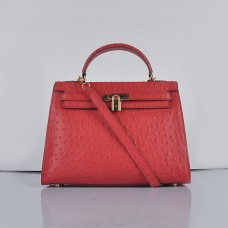 Hermes Kelly 32 cm vena di struzzo 6108 rosso dorato