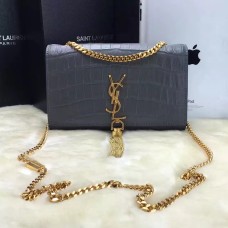Borsa a catena con nappe YSL 22cm Croco Grey Gold