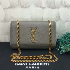 Borsa a catena in pelle caviale YSL 22 cm grigio oro