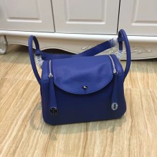 Hermes Lindy 30cm Borsa a mano blu elettrico argento