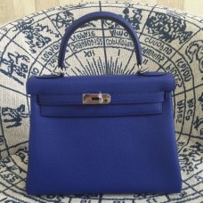 Hermes Kelly 28cm Borsa Togo in pelle blu elettrico argento