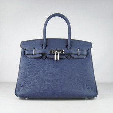 Hermes Birkin 30cm Togo borse in pelle blu scuro argento
