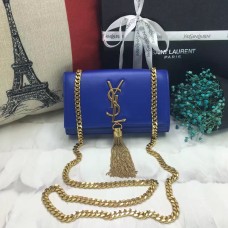 Borsa YSL piccola in pelle con catena nappa 17 cm blu