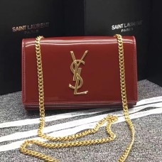 Borsa a catena in pelle verniciata YSL 22 cm rosso scuro