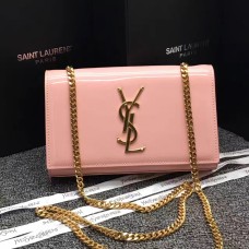 Borsa a catena in pelle verniciata YSL 22 cm rosa