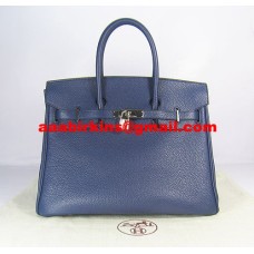 Hermes Birkin 35cm Togo borse in pelle blu scuro argento