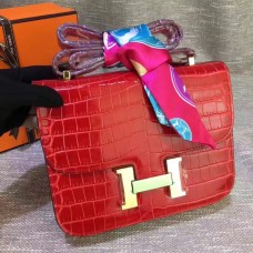 Hermes Costanza 23 cm in pelle di coccodrillo rossa