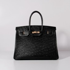 Hermes Birkin 35cm Borsa in pelle di struzzo nero oro