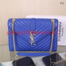 YSL Saint Laurent Borsa classica grande con monogramma blu 31 cm