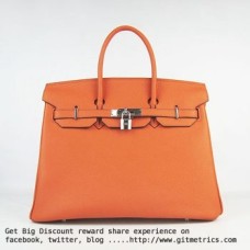 Hermes Birkin 35cm pelle bovina vena Borse arancione argento