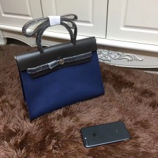 Hermes Herbag Borsa in tela blu scuro da 31 cm