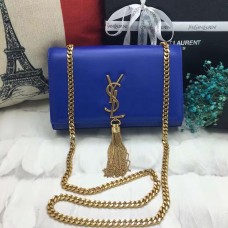 Borsa a catena YSL con nappe 22 cm in pelle liscia blu oro
