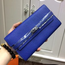 Portafoglio Hermes Kelly Togo in pelle blu elettrico