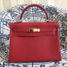 Hermes Kelly 28cm Borsa Togo Pelle Rosso Oro