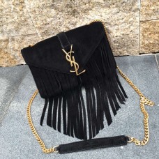 Borsa YSL in pelle scamosciata con nappa da 22 cm nera