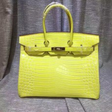 Hermes Birkin 35cm Borsa a mano in pelle di coccodrillo giallo oro