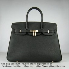 Hermes Birkin 35cm pelle bovina vena Borse nero dorato