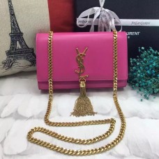 Borsa a catena con nappe YSL 22 cm in pelle liscia oro rosa