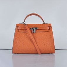 Hermes Kelly 32 cm vena di struzzo 6108 argento arancione