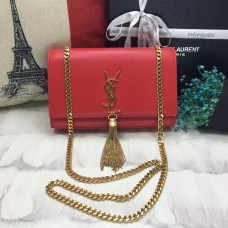 Borsa a catena con nappe YSL 22 cm in pelle liscia rosso oro