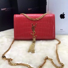 YSL Borsa a catena con nappe 22 cm Croco Red Gold