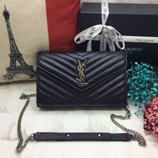 YSL Busta Borsa Caviar Pelle Nera Catena Argento 23cm
